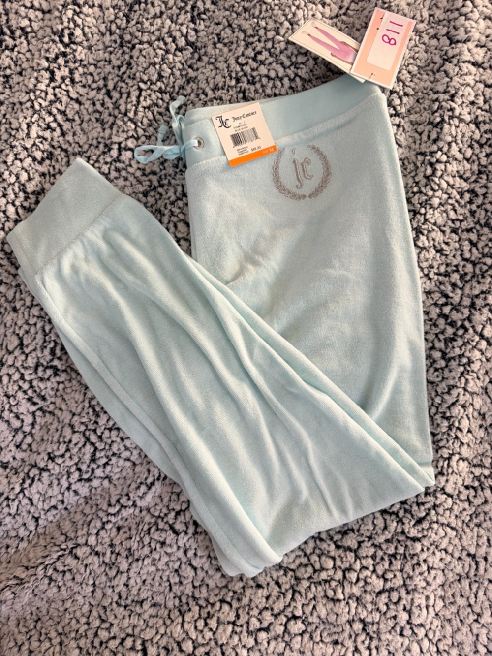 NWT Juicy Couture Blue Glow Velour Joggers Women’s M